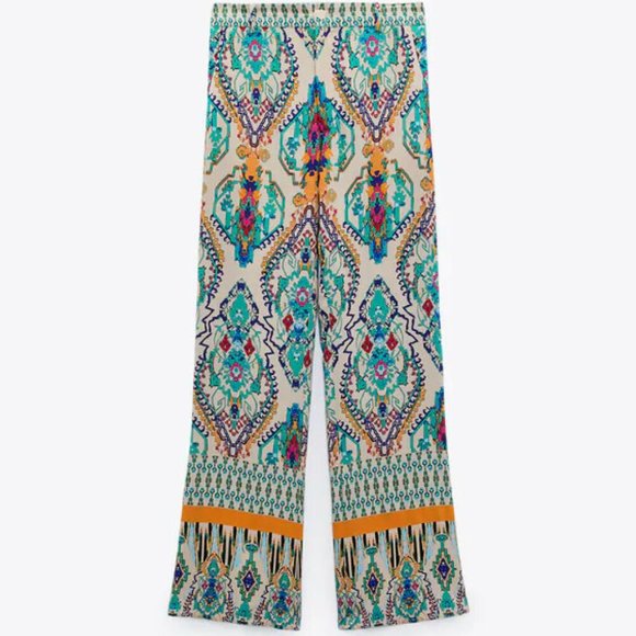 ZARA Boho Printed Flared Wide Leg High Waisted Trousers Pants NWT RRP$109 - Picture 15 of 16